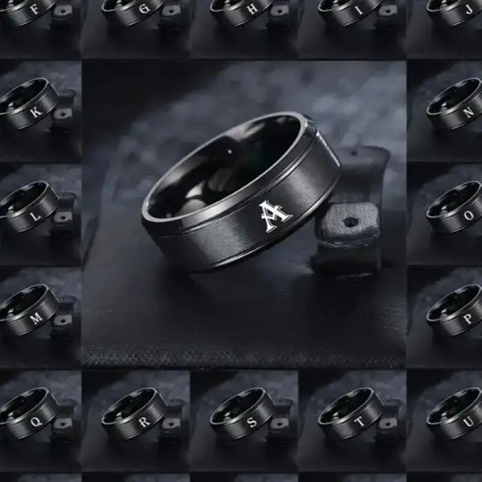 Bague à 26 lettres anglaises avec Double bords biseautés