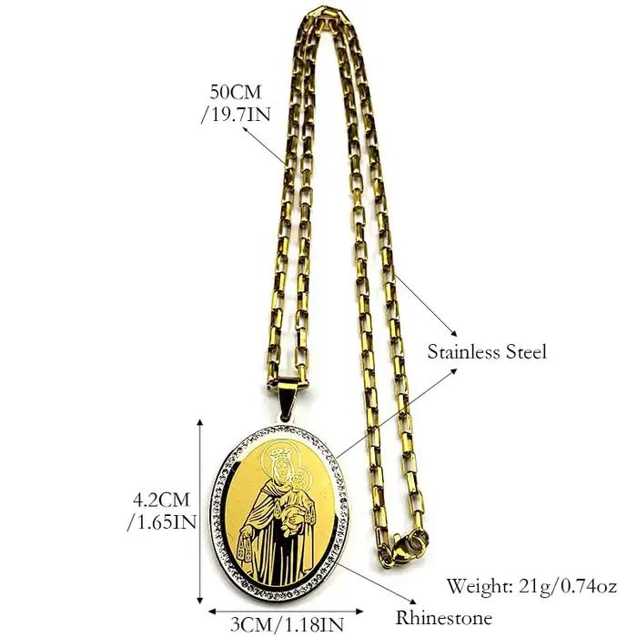 Collier pendentif vierge marie bébé jésus pour femmes et hommes, strass en acier inoxydable, couleur or, chaîne de Guadalupe catholique, bijoux