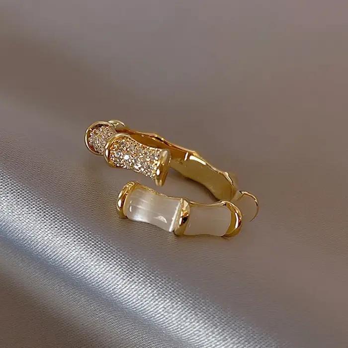 Opales en forme de bambou, couleur or, anneaux réglables, mode coréenne, bijoux de fête, accessoire