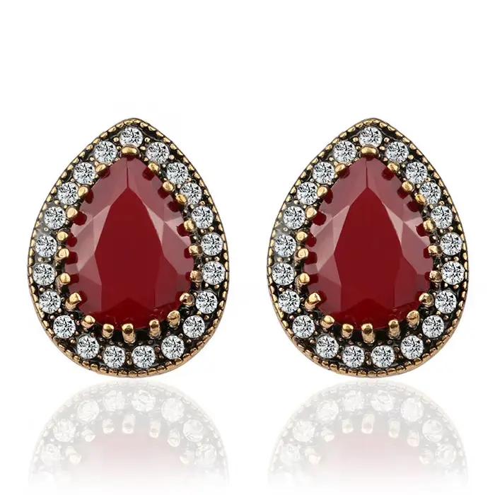 Boucles d'oreilles de fiançailles en émail rétro goutte d'eau pour femmes et filles