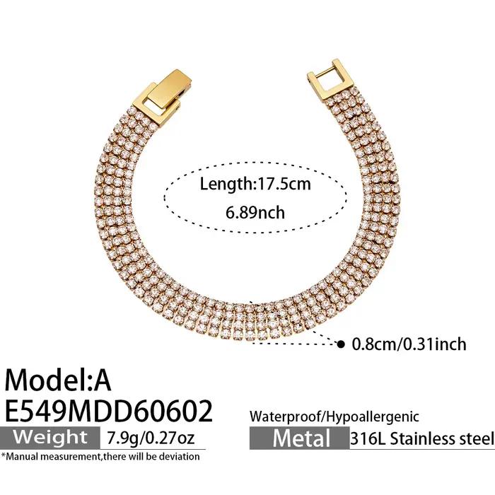 Bracelet tennis multi-rangs en zircon rond, en acier inoxydable 316L, plaqué or 18 carats, fermoir rectangulaire, luxe brillant, mode féminine