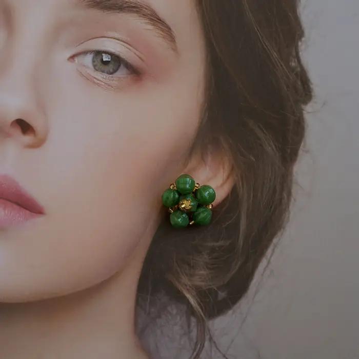 Collier et boucles d'oreilles Hippocampus double couche en agate verte