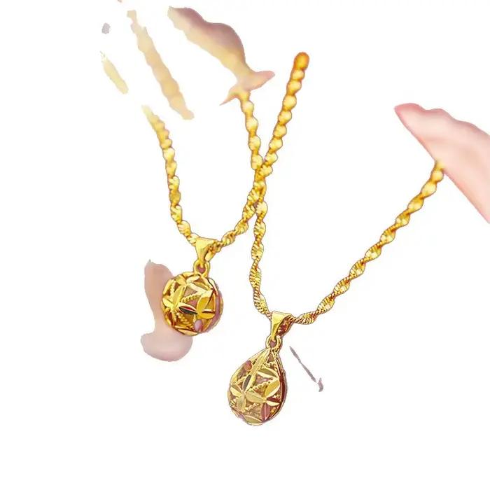 Collier en or pour femme, pendentif goutte d'or, fleur creuse, hydrangea, or 9999