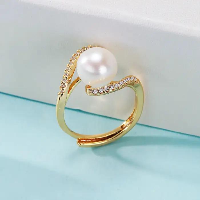 Bague de mariage en or véritable 14k avec perles naturelles blanches pour femmes, idéale pour les occasions spéciales, certifiée, redimensionnable
