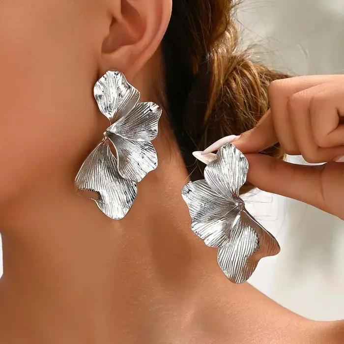 Boucles d'oreilles demi-fleur en feuilles de Ginkgo pour femmes