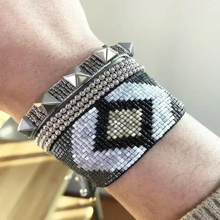 Bracelet de perles de riz originalité géométrie tricot à la main Design flèche bohême réglable mode femme Simple ensemble de bracelets de perles