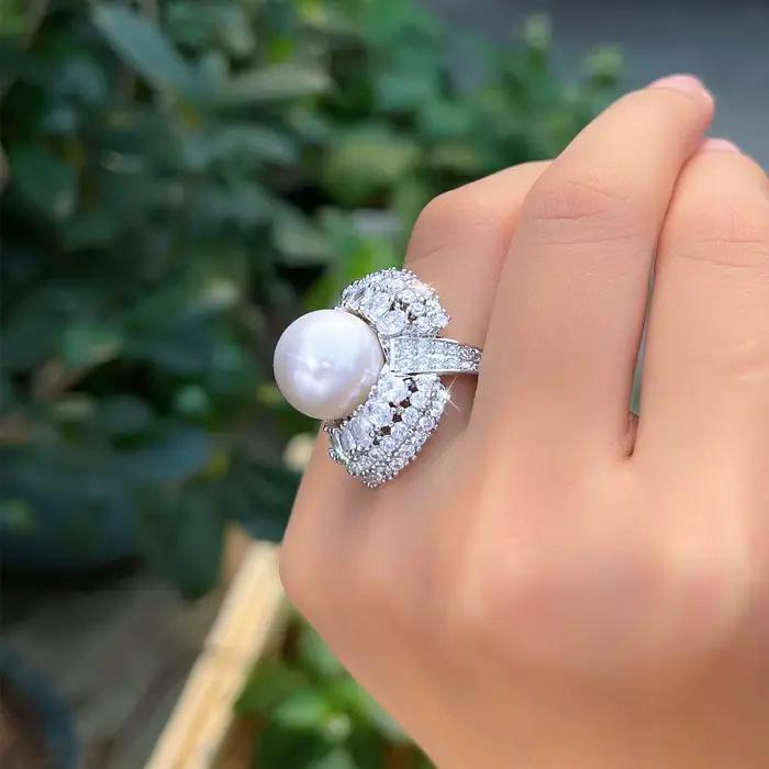 Pera – magnifiques bagues ouvertes réglables en zircone brillante avec imitation de perles
