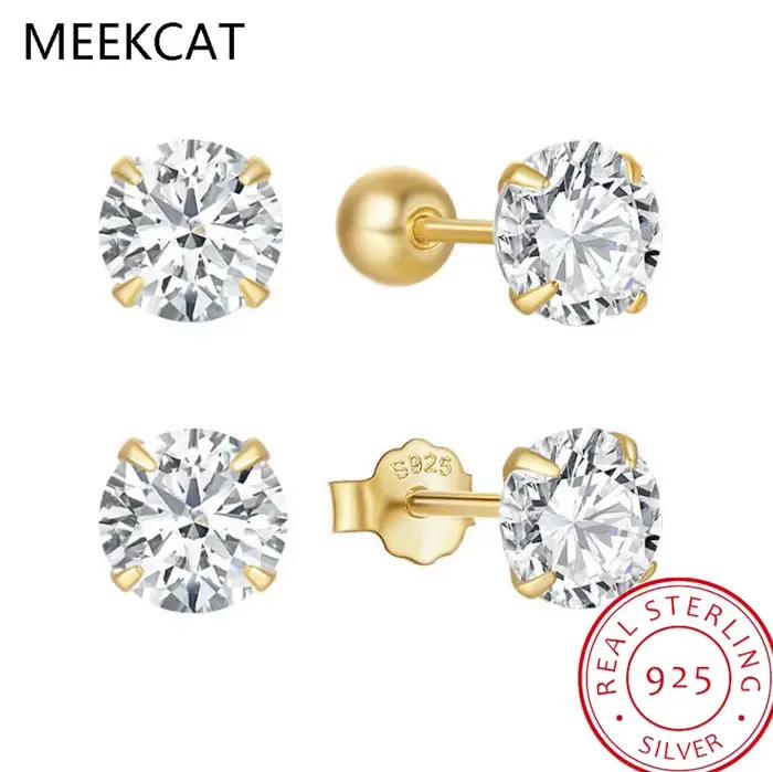Boucles d'oreilles clous en moissanite, plaqué or blanc 18 carats, argent sterling S925, fermoir à vis, pour femmes et hommes, bijoux Brincos