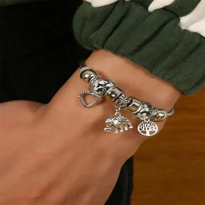 Bracelet arbre de vie Boho avec breloques éléphants pêches Talisman en alliage de zinc pour femmes bijoux minimalistes tracker d'humeur occasions spéciales