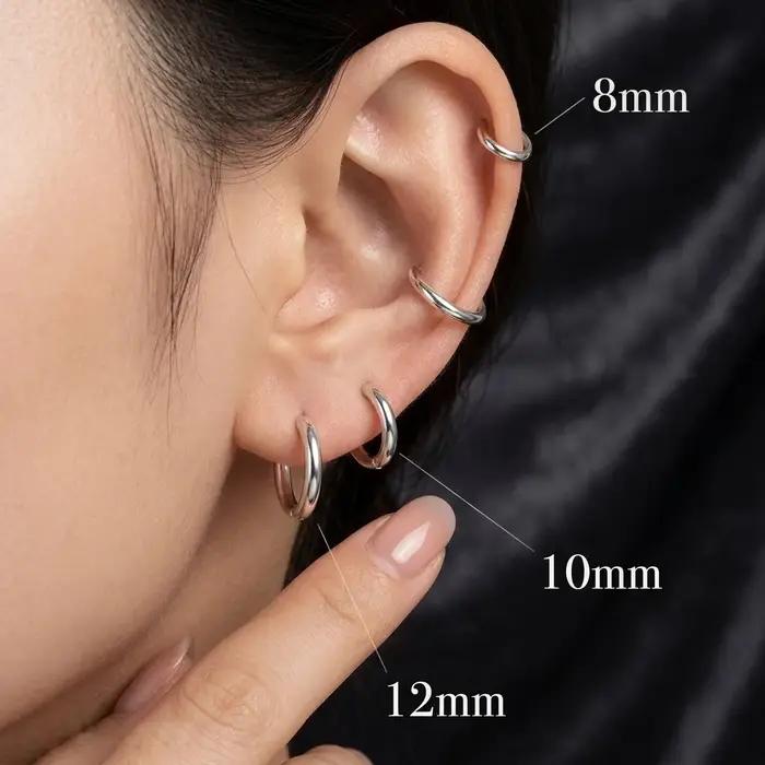 1 Paire de Boucles d'Oreilles Minimalistes Huggie Hoop 8/10/12mm en Acier Inoxydable 316L Hypoallergénique pour