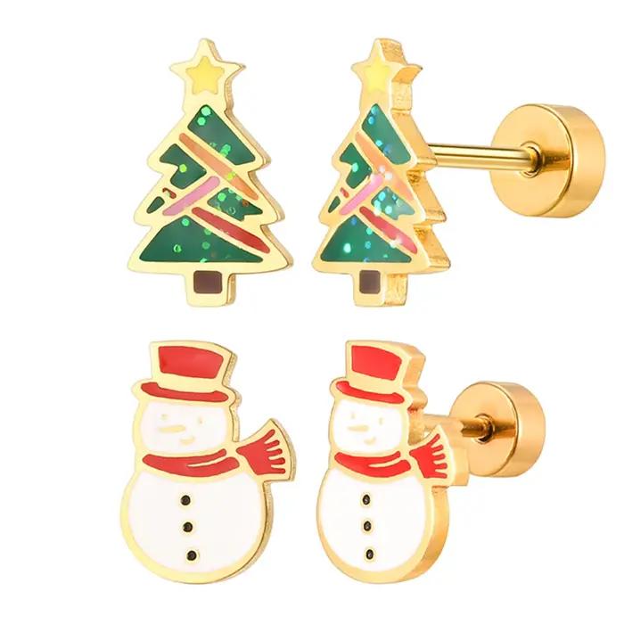Boucles d'oreilles de Noël en acier inoxydable pour femmes