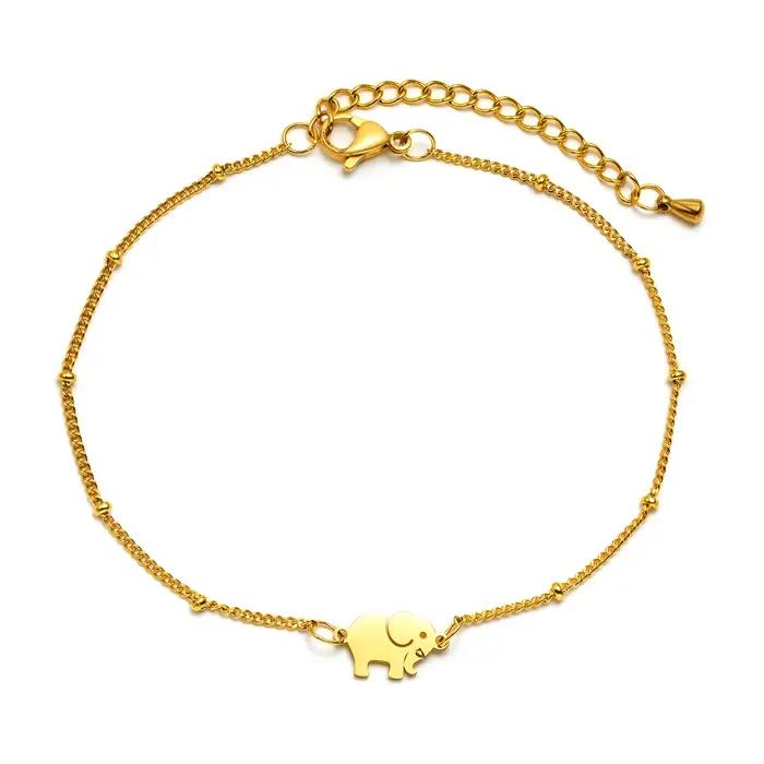 Bracelets à breloques en forme d'éléphant pour femmes, pendentif Animal minuscule de couleur or avec