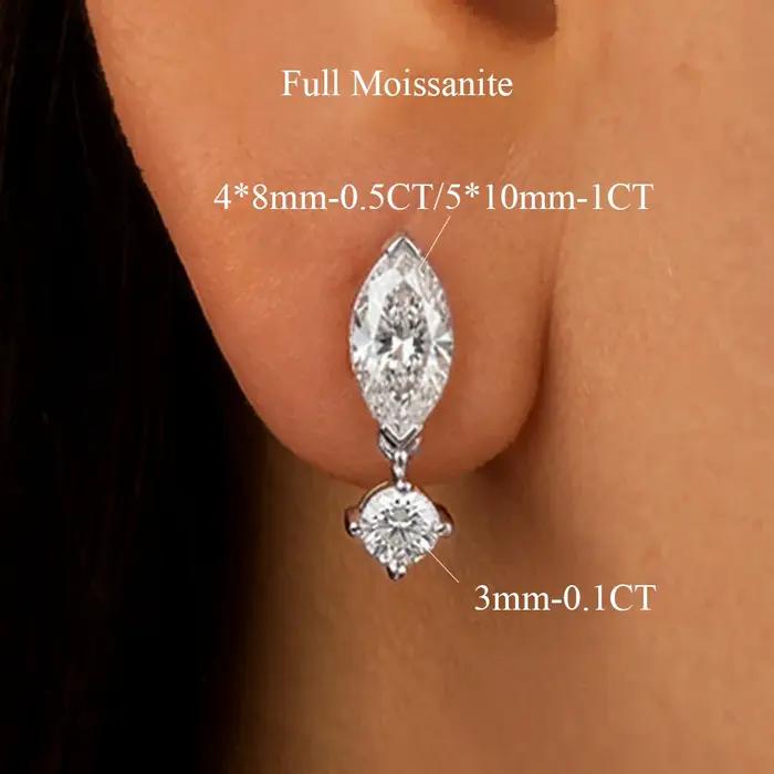 COSYA – boucles d'oreilles en moissanite pour femmes, coupe Marquise, 0.5/1CT, plaqué argent 100% S9