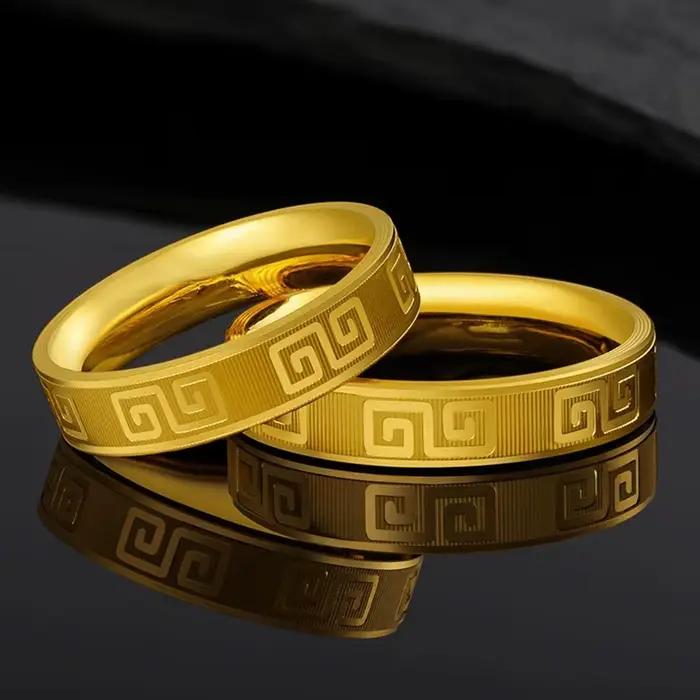 Bague de couple en or véritable 24 carats pour homme et femme