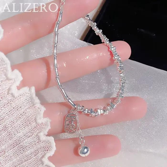 Bracelet Cloche Perles Rondes ALIZERO Argent Sterling 925 Pour Fêtes Soirées Élégantes Occasions Spéciales