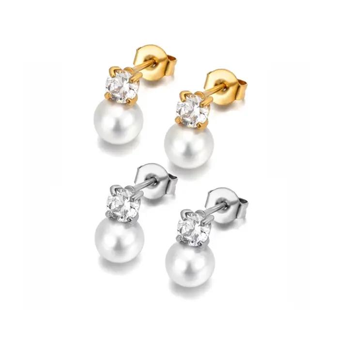 Lokaer délicat Imitation perles Zircon mode boucles d'oreilles de haute qualité en acier inoxydable à la mode polyvalent quotidien bijoux E25061