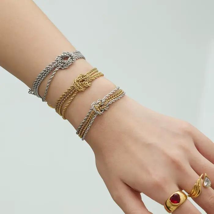 4 Bracelets noués à chaîne torsadée en acier inoxydable