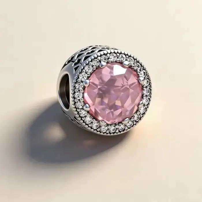 Nouvelle Collection – Pendentif Breloque Fleur Nœud en Zircon Rose en Argent 925