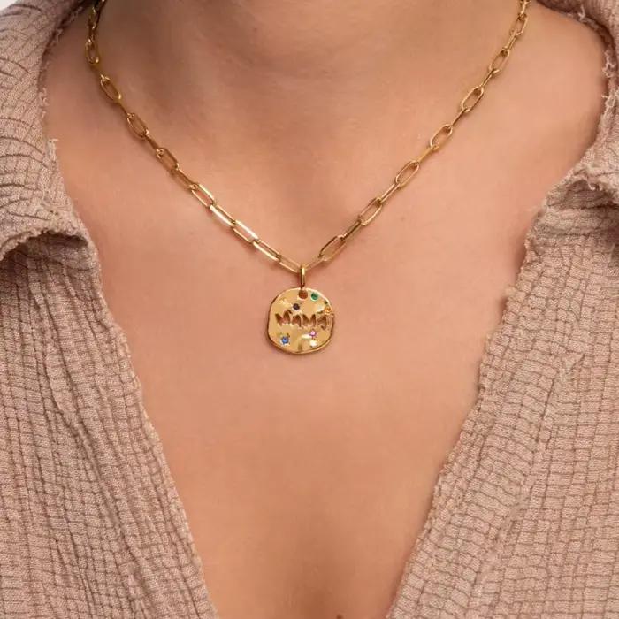 Collier MAMA Fête des Mères Pendentif Gardien Circulaire Irrégulier Nouvelle Mode en Acier Inoxydable Accessoire Cadeau Occasions Spéciales