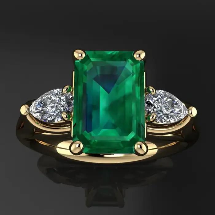 Bague émeraude verte plaquée or 14 carats pour femmes Bague Bizuteria Anillos De pierre précieuse ém