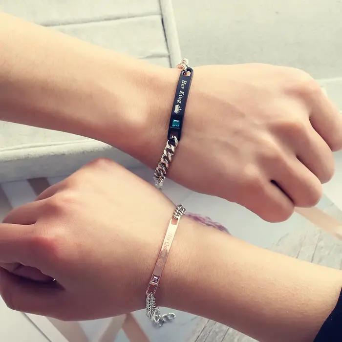 Bracelets de couple en acier inoxydable pour hommes et femmes