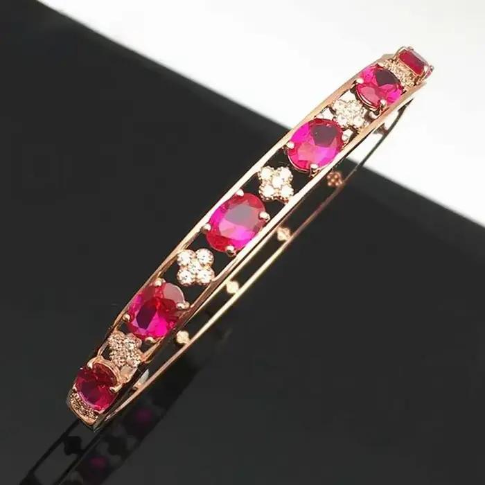 Bracelet de luxe en or violet et fleur de rubis pour femmes, créatif de styliste, plaqué or Rose 14K