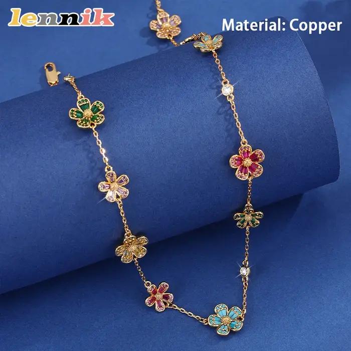 LENNIK Collier de fleurs en zircon micro-incrusté rétro français