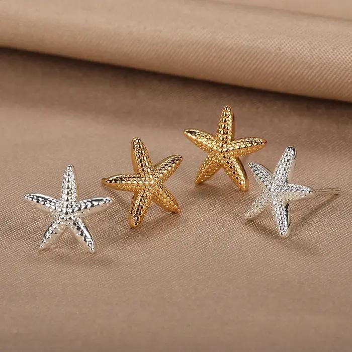 Vintage été étoile de mer en acier inoxydable boucles d'oreilles pour les femmes Simple