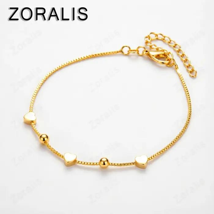 Bracelets en or 18 carats avec petites perles en forme de cœur pour femme
