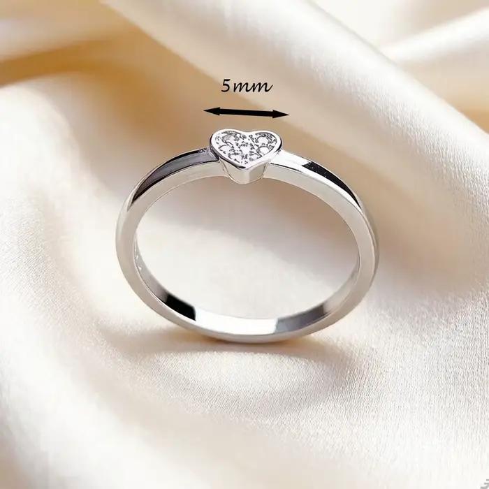 Bague en argent sterling 925 romantique sertie de zirconium blanc cœur à offrir pour occasions spéciales engagement mariage noël