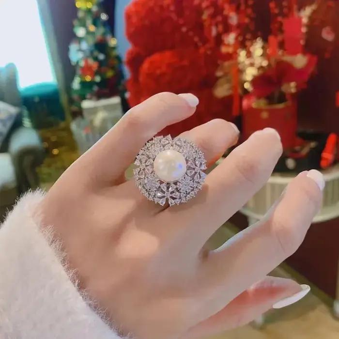 Bague en perles super grandes en argent sterling 925 pour femmes style bohème occasions spéciales partys fiançailles mariages