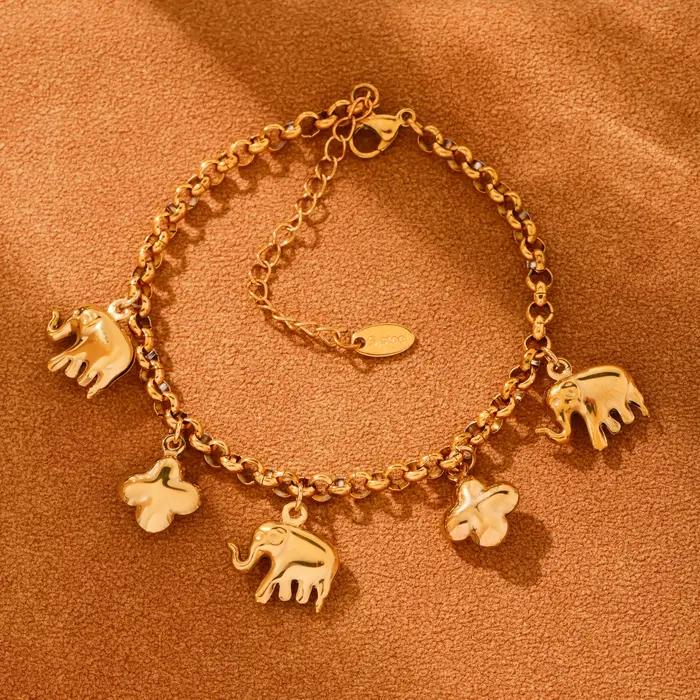 Bracelet à breloque en acier inoxydable pour femmes plaqué or éléphant mignon élégant pour occasions professionnelles et quotidiennes