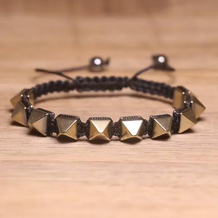 Bracelet à rivets de Style gothique pour hommes et femmes, tissé à la main, réglable, tendance pour