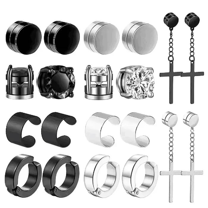 Ensemble de faux boucles d'oreilles en acier inoxydable pour hommes