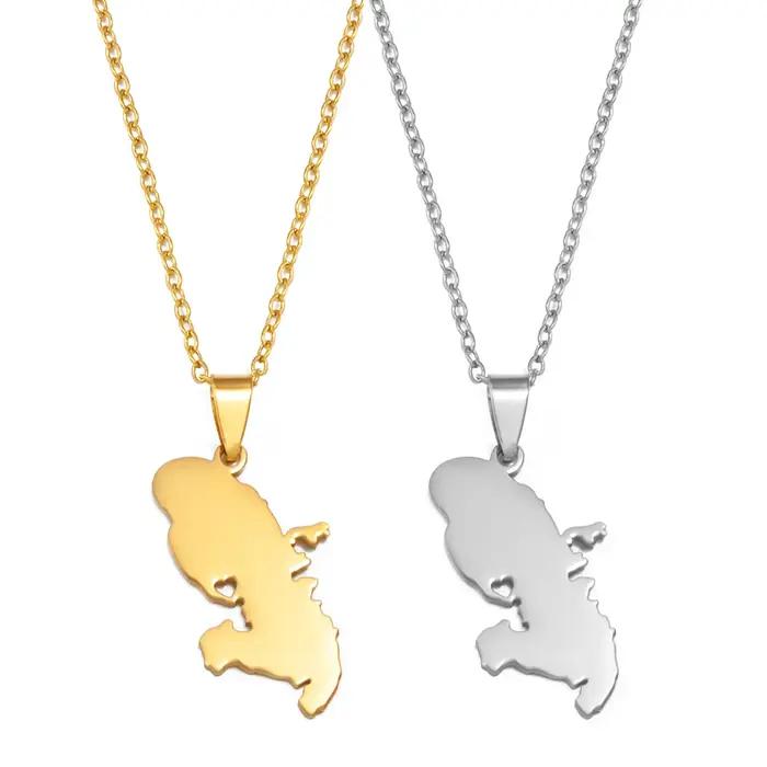 Colliers Pendentifs Cœur Carte de la Martinique Tambour Traditionnel Réunion Ibis Sacré Femme Acier Inoxydable Bijoux # 544862