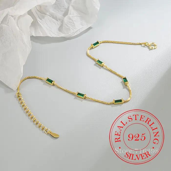 Bracelet chaîne rétro en argent Sterling 925 avec pierre verte pour femmes et hommes, bijou romantique et moderne pour occasions spéciales et cadeaux