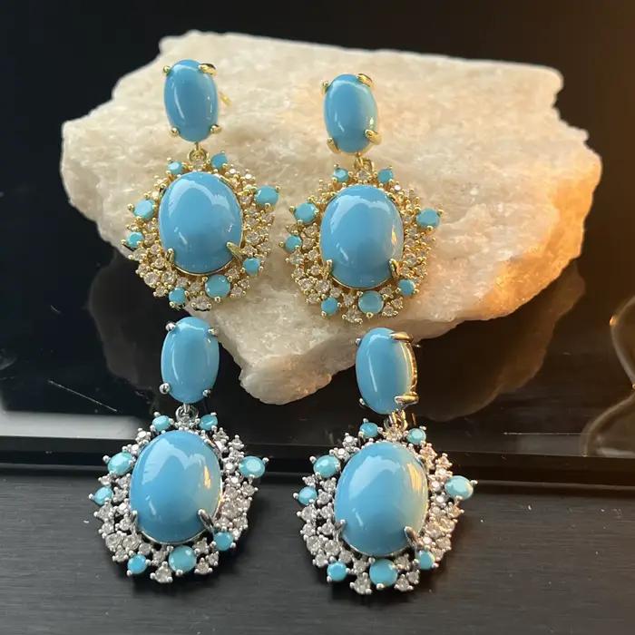 Boucles d'oreilles pour femmes avec zircon et turquoise