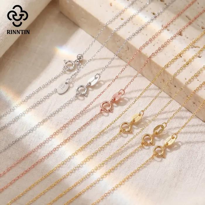 Rinntin 18K or 925 en argent Sterling mode câble lien chaînes collier pour femmes mince cou chaîne accessoires bijoux