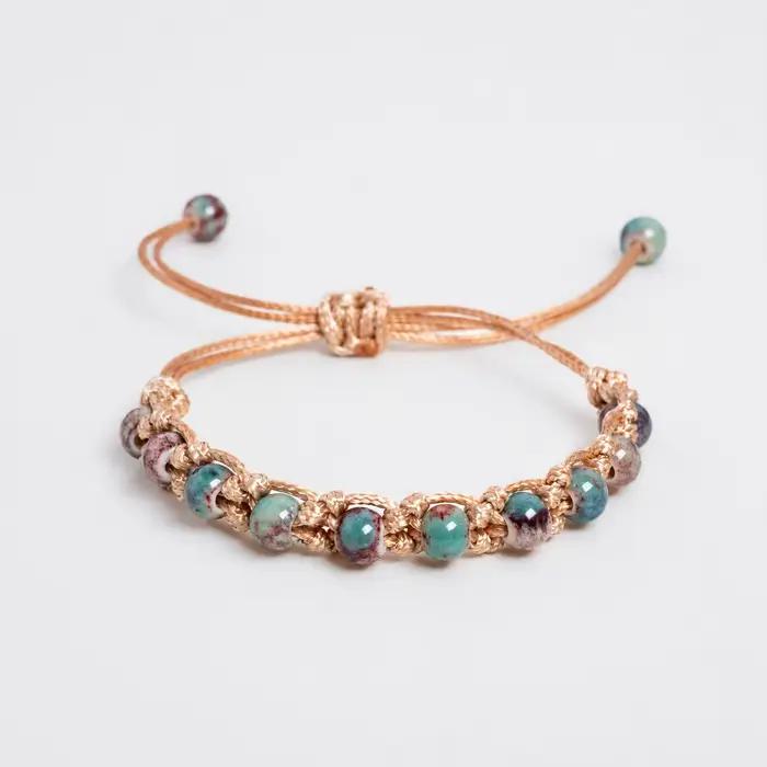 Bracelet en cordon doré avec perles en céramique Guifei, fait à la main, cordon ciré réglable, bijoux, cadeau S04-0113