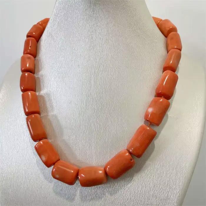Collier de luxe géométrique en corail orange, pierre précieuse irrégulière, chaîne simple en lasso, ras-du-cou pour femme, bijoux de mariage et d'amour