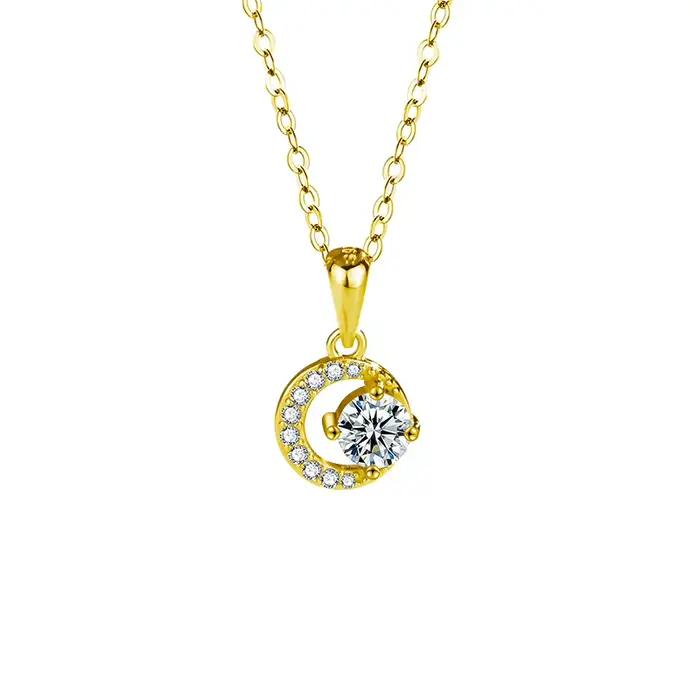 Collier pendentif lune en moissanite en argent sterling S925 LinkerLove pour femme