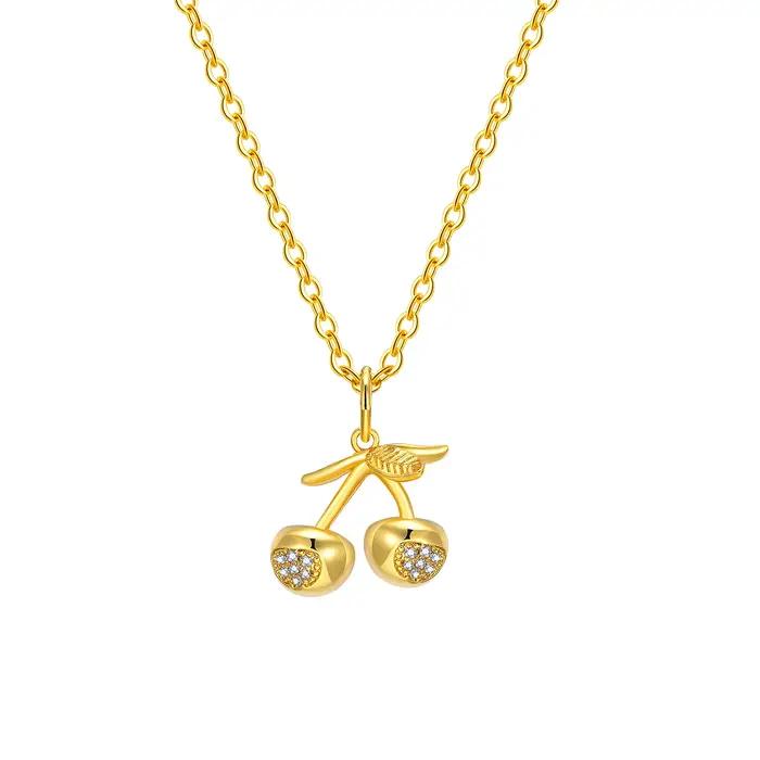 Collier femme Zircon cubique cerise pendentif Danity chaîne en acier inoxydable réglable