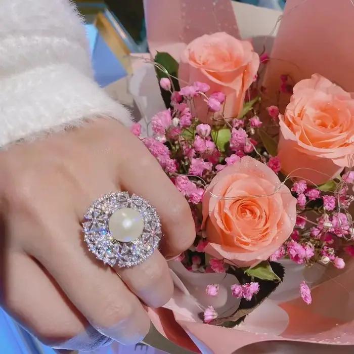 Bague en perles super grandes en argent sterling 925 pour femmes style bohème occasions spéciales partys fiançailles mariages