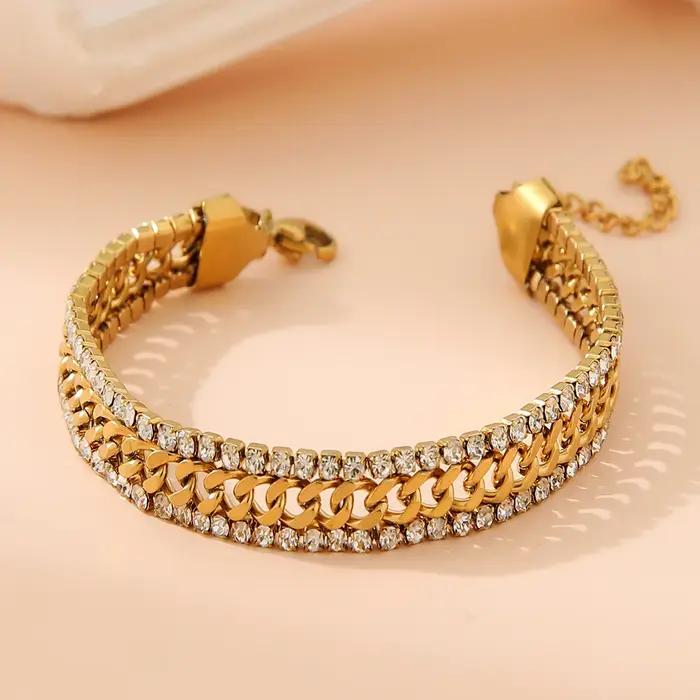 ZAKOL nouveau Bracelet de Tennis en zircone cubique plaqué or 18 carats en acier inoxydable trois co