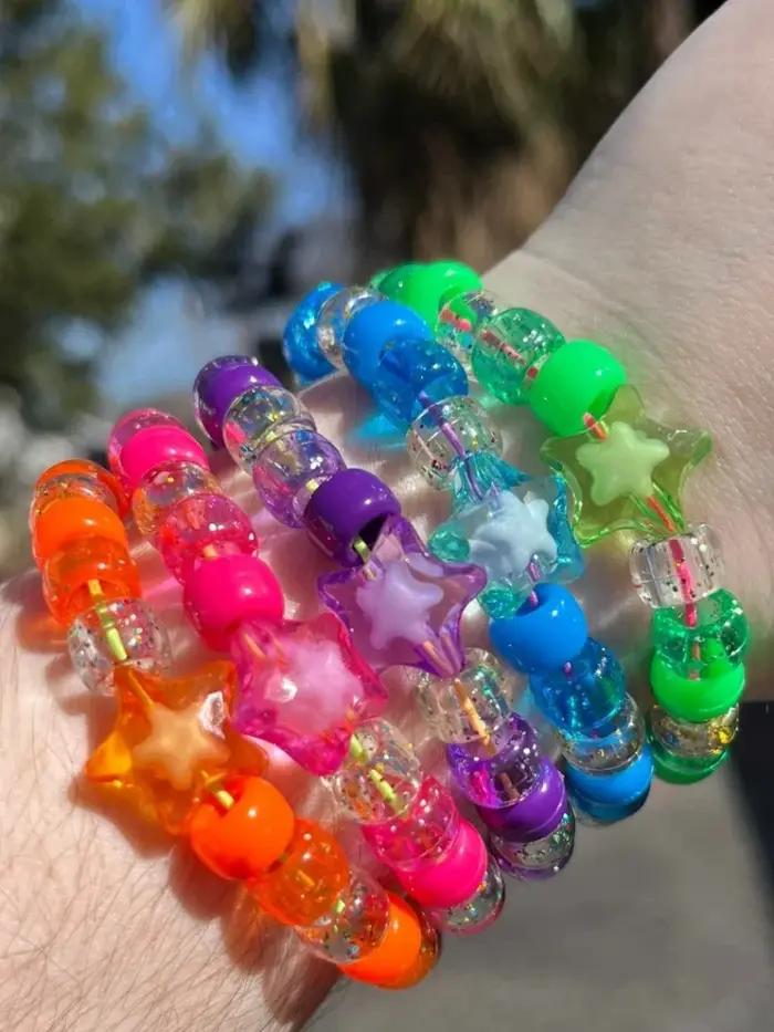 Bracelet à paillettes Kandi étoile arc-en-ciel fait à la main esthétique Y2K-bijoux à bricoler soi-m