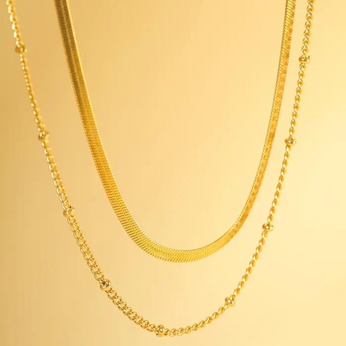 Nouveau 2025 acier inoxydable Double couche empilable chaîne collier femmes femme tour de cou bijoux