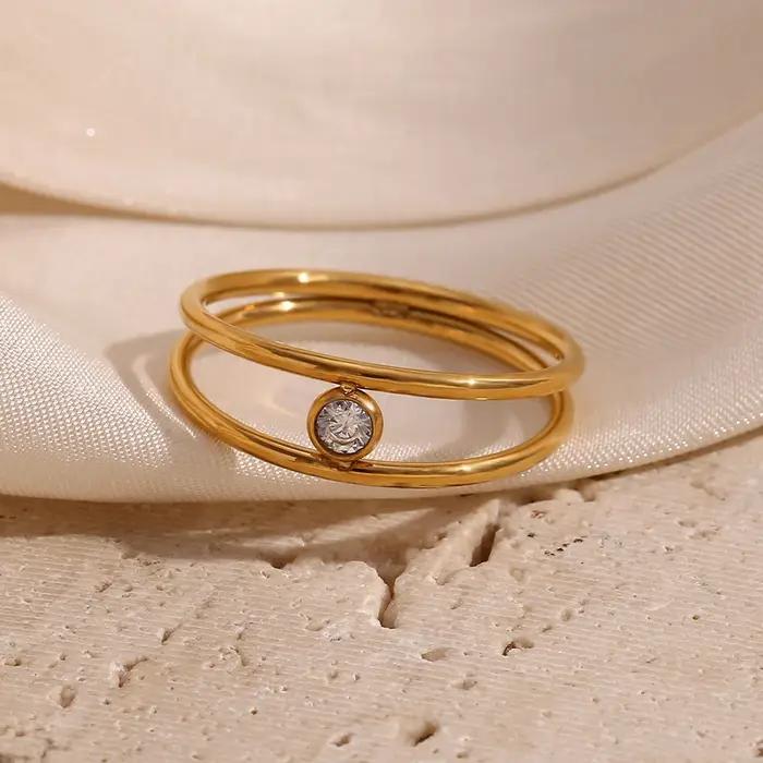 Bague minimaliste en Zircon rond Double couche