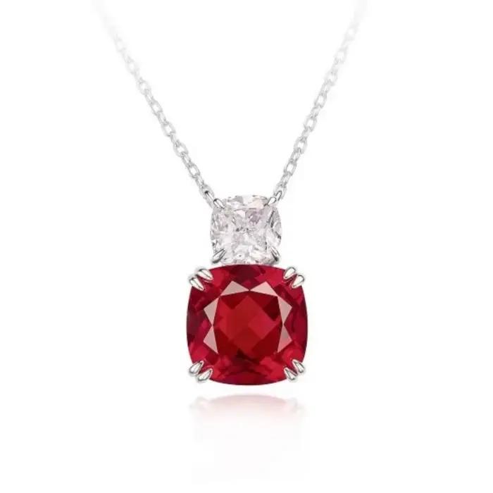 Ensemble de collier pendentif en corindon rouge luxueux pour femmes