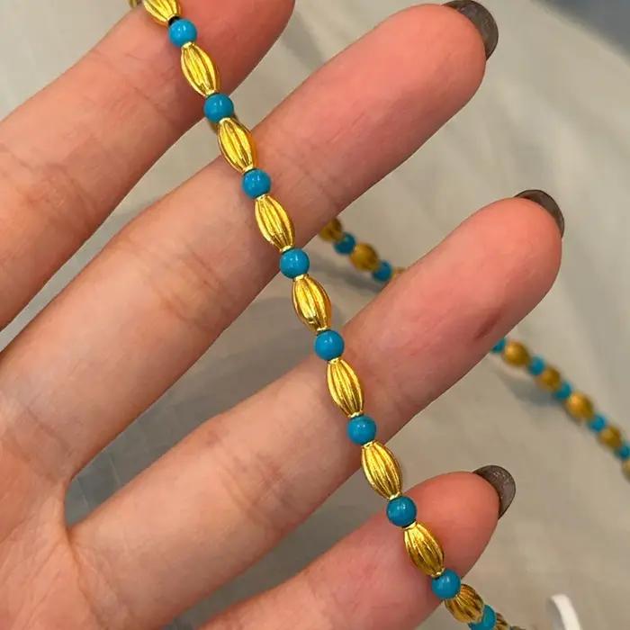 Breloques rétro classiques perles rondes turquoise