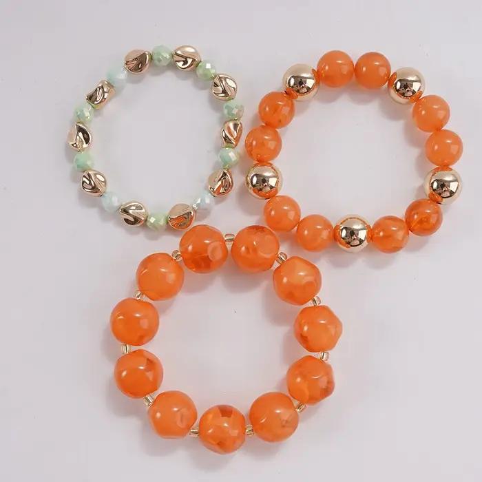 Ensemble de 3 Bracelets Perles Orange Vif – Bijoux Audacieux et Empilables pour Tenues Élégantes et Rendez-vous Décontractés